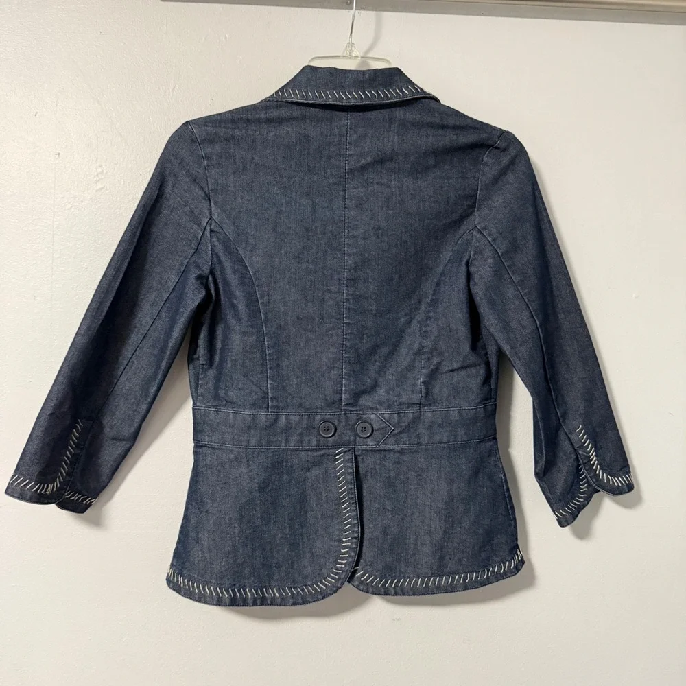 Apostrophe Womens Denim Jacket Blue White Contrast Stitching Blazer Style Size 2
